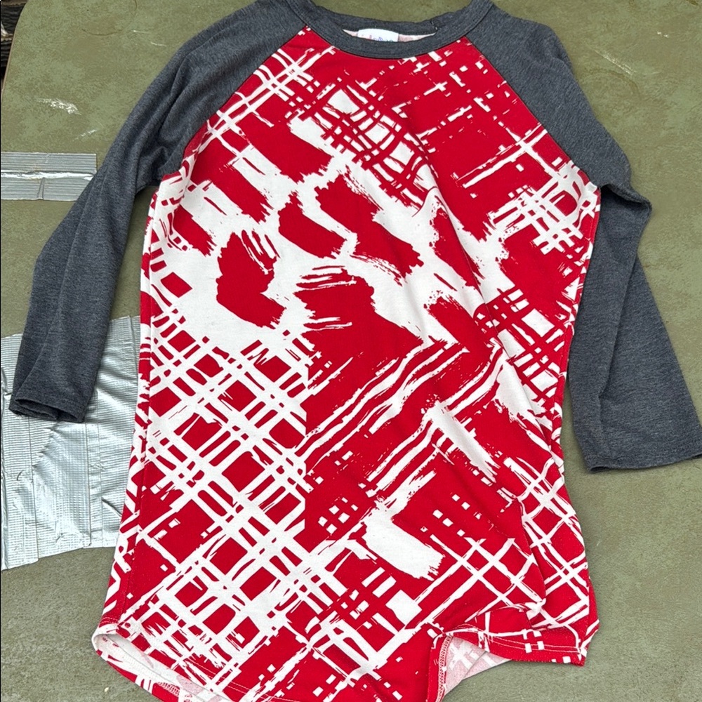 LuLaRoe Red and Gray Long Sleeve Tee